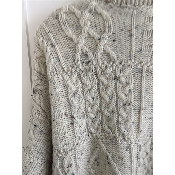 Aran Sweater Market Mens Medium Quarter Zip Mock Cream 100% Wool Cable Knit - Picture 6 of 8